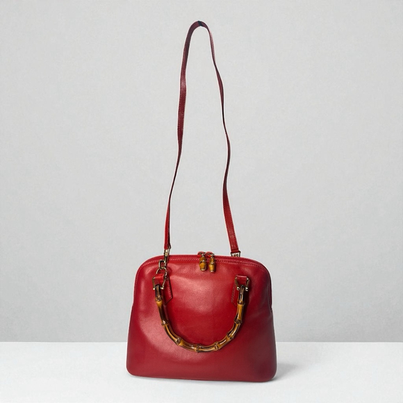 Women's Gucci Bamboo Handle Satchel Red/Gold Leather Medium - Picture 1 of 11